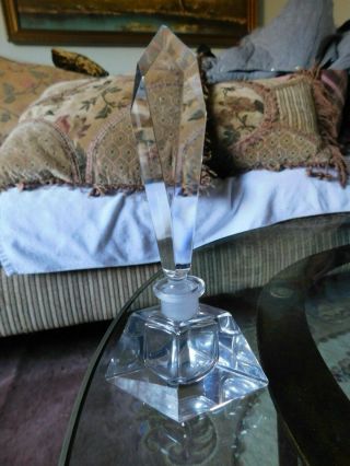 Vintage Cut Clear Glass Perfume Bottle W/ Tall Glass Stopper 6 " Art Deco