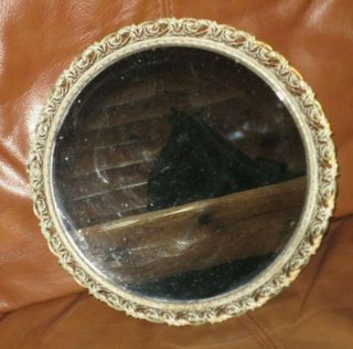 Vintage Gold Tone Round Mirrored Filigree Tray 11 " Diameter