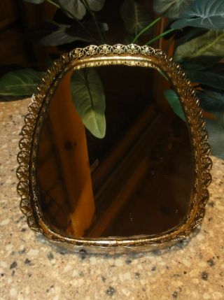 Vintage Vanity Perfume Mirror Tray 12 " X 7 1/2 " Goldtone Metal Rectangle Shape