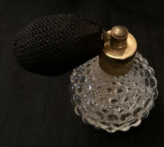 Vintage Hobnail Glass Perfume Bottle With Black Atomizer Round 3.  5”