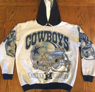 Vintage 90s Dallas Cowboys Hoodie Sweatshirt Osfm Air Brush Style Double Sided