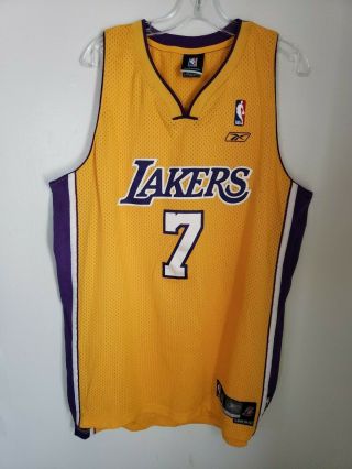 Authentic Reebok Los Angeles Lakers Lamar Odom 7 Gold Jersey Mens Xl Sewn Kobe