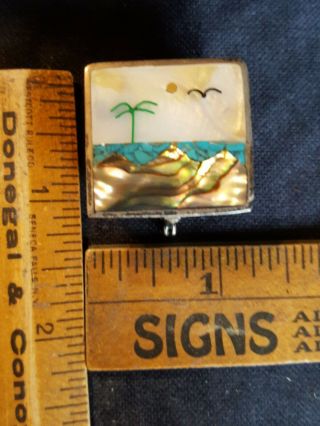Vintage Sterling Abalone Pill Box With Scene