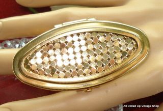 Vintage England Gold Tone Lipstick Holder Ring Mirror Mesh Top 2.  5 "