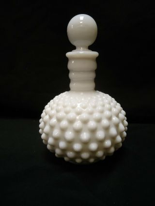 Vintage Fenton Hobnail Milk Glass Perfume Bottle Decanter With Stopper 6 " Tall