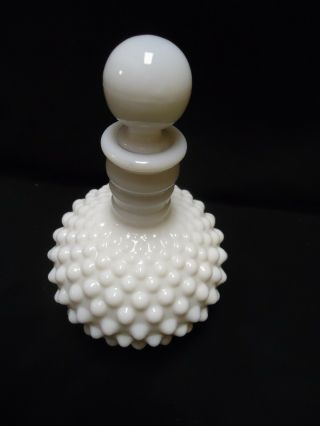Vintage Fenton Hobnail Milk Glass Perfume Bottle Decanter with Stopper 6 