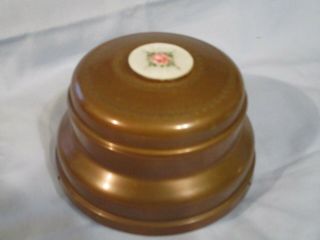 Copper Victorian Powder Puff Music Box W Gouloche Rose Ceramic Inlay