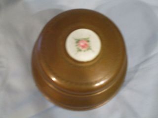 Copper Victorian Powder Puff Music Box w Gouloche Rose Ceramic Inlay 2