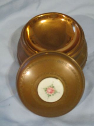 Copper Victorian Powder Puff Music Box w Gouloche Rose Ceramic Inlay 3