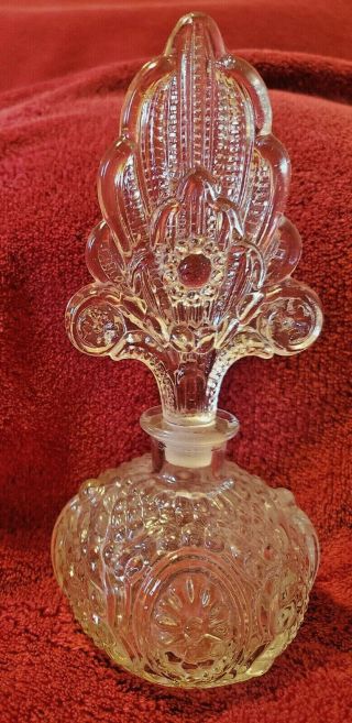 Vintage Perfume Bottle Decanter Vanity Clear Pressed Glass 7 "