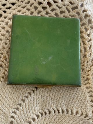 Vintage Dunhill Clearview Square Green Leather Powder Compact With Mirror
