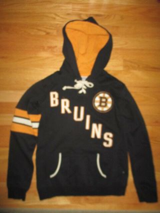 Old Time Hockey Boston Bruins Nhl Stitched (med) Hooded Sweatshirt W/ Laces