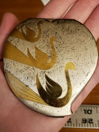 Vintage Elgin American Compact Triple Swan Heart