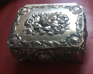 Vintage Footed Casket Jewelry Trinket Box,  Silver Toned Japan