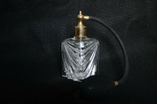 Vintage Art Deco Pressed Glass Perfume Bottle With Black Atomizer