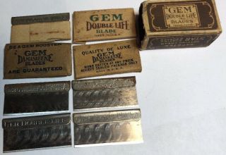 Vintage U.  S.  A.  Gem Double Life Razor Blades 8 (4 In Wrappers) W/ Box