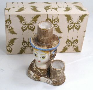 Vintage Double Paper Mache Lipstick Holder,  Traditional Garb Lady 