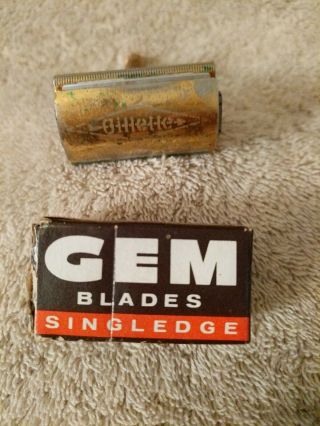 Vintage 40s Gillette Gold - Color Safety Razor W 1 Pack Of Gem Blades