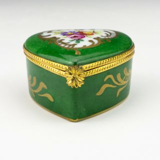 Vintage Limoges Porcelain - Hand Painted & Gilded Heart Shaped Pill Box