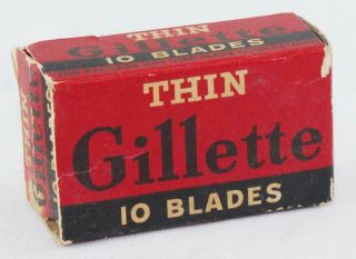 Vintage Box - 10 Thin Gillette De Razor Blades - - 3 Red/7 White - Nos