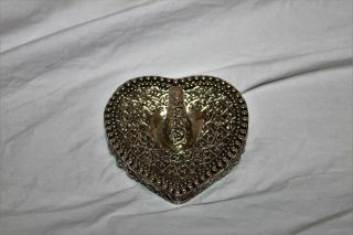 Vintage Silver Plated Heart Shape,  Embossed With Roses Vanity Ring Holder