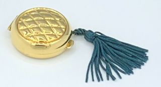 Tova Beverly Hills Vintage Quilted Goldtone Compact Solid Perfume Case W Tassel