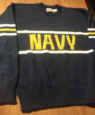 Vintage 80s Cliff Engle Navy Midshipmen Sweater Size Xl Extra Large