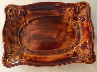 Vintage Distressed Brown Ceramic Soap Dish W Raised Design