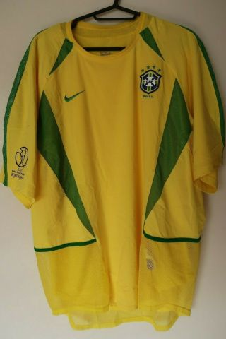 Brazil 100 Authentic Player Issue Soccer Jersey Shirt L World Cup 02 Home [r54]