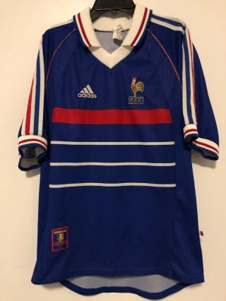 Vintage Fff Adidas France 1998 Home World Cup Soccer Jersey Football Shirt Sz M