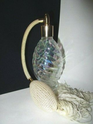 Swirl White Carnival Iridescent Glass Perfume Bottle With Atomizer Pump