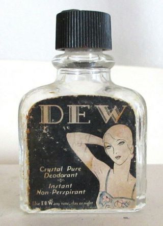 " Dew " Vintage 1920s Art Deco Flapper Girl Underarm Deodorant Glass Bottle