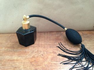 Antique Art Deco Black Glass Perfume Atomizer York Paris Giraffe Insignia