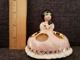 Vintage Ceramic Girl Lipstick Holder/pink Dress Southern Belle Figurine/sweet