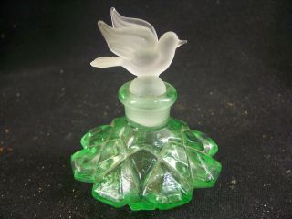 Vintage Perfume Bottle - Green Glass Base And Frosted Dove Stopper