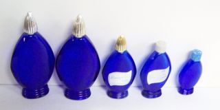 5 Vintage Evening In Paris Cobalt Blue Glass Perfume Bottles - Empty