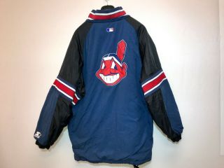 Vintage Cleveland Indians Blue Satin Chief Wahoo Starter Jacket Adult Large Xxl