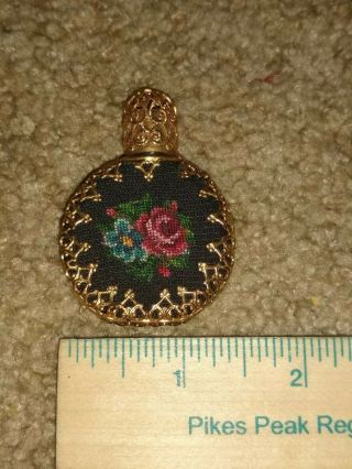 Mini Stitched Gold Accent Perfume Bottle Vintage Glass Antique Old Glass Dipper