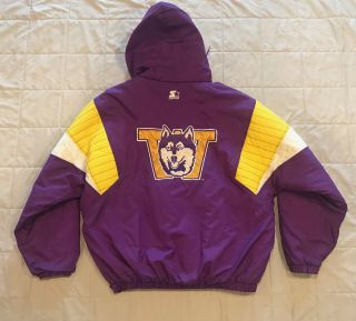 Vintage Uw University Of Washington Huskies Hooded Starter Jacket Sz Xl Euc