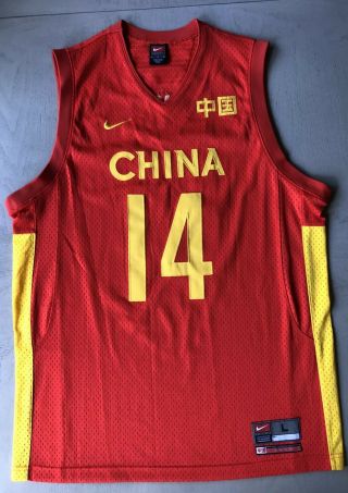 Nike China National Basketball Team Jersey Size L Stitched Yi Jianlian Red