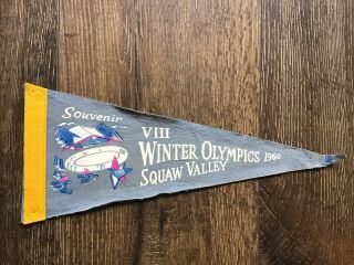 1960 Viii Winter Olympic Games Squaw Valley Ca Blue Felt Pennant Olympics Sport