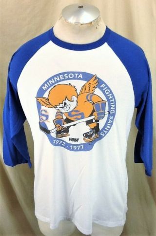 Minnesota Fighting Saints Wha 1972 - 1977 (large) Retro Ice Hockey Raglan Shirt