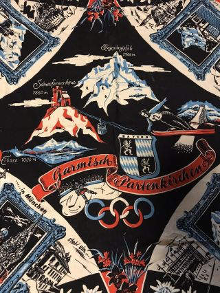 Vintage Silk Scarf German Olympics Garmisch Partenkirchen Souvenir Handkerchief