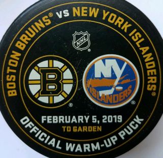 FEBRUARY 5 2019 OFFICIAL WARM UP PUCK NHL BOSTON BRUINS VS NY ISLANDERS GAME 2