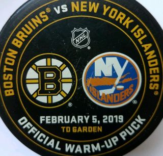 FEBRUARY 5 2019 OFFICIAL WARM UP PUCK NHL BOSTON BRUINS VS NY ISLANDERS GAME 3