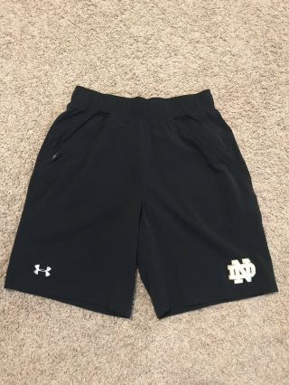 Notre Dame Irish Football Under Armour Team Issued Shorts Size Medium Black Nd