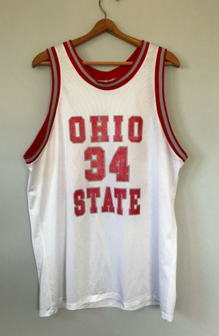 Vintage 90s Ohio State Buckeyes 34 Basketball Jersey White Osu Logo Athletic L