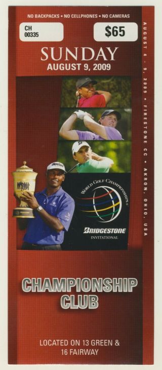 2009 Bridgestone World Golf Tourney Sunday Ticket Tiger Woods Wins Tourney 70