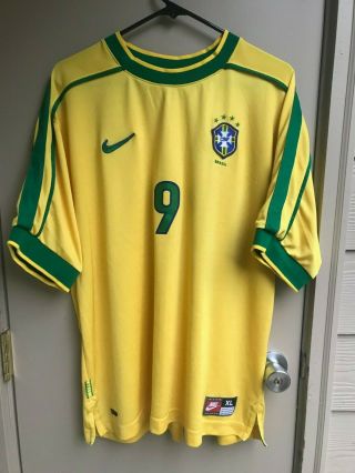 Brazil Home 1998 Nike Jersey World Cup Ronaldo 9 Mens Xl Brasil 2000