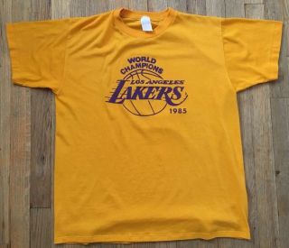 Vtg La Lakers 1985 World Champions T - Shirt,  Purple And Gold,  Unisex,  Men’s Large